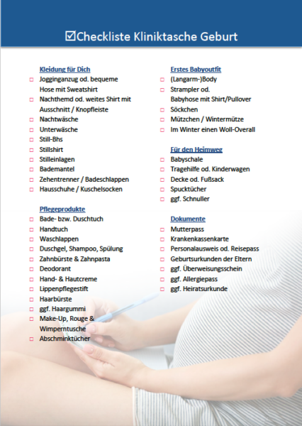 Checkliste Kliniktasche Geburt